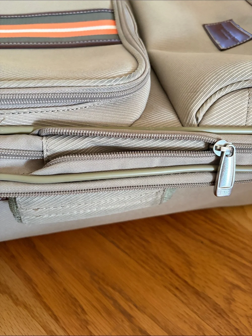 Tommy Hilfliger Tan Carry-On Bag with Orange Accent Stripe